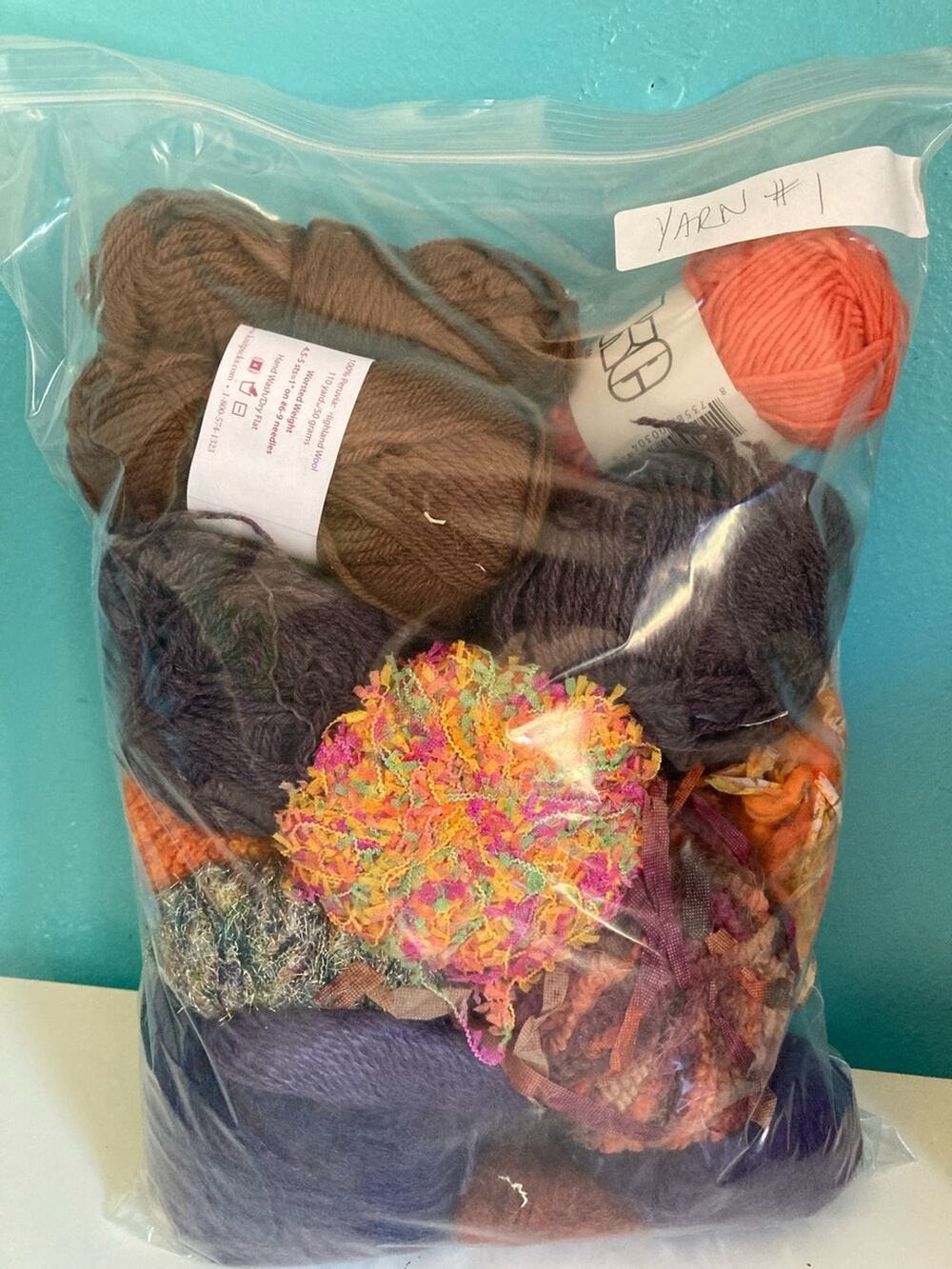 About 2 Lbs Bag of Assorted Yarn in Fall Colors Purple and Orange